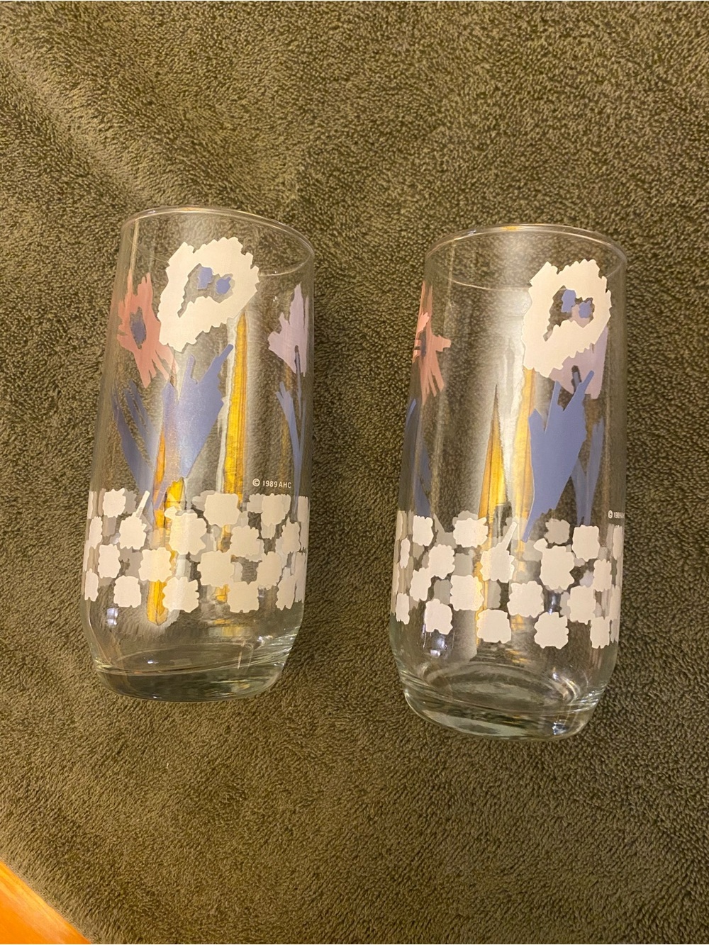 Vintage Anchor Hocking Floral Glasses Blue Pink White Glasses Cute Set Of 2 MCM